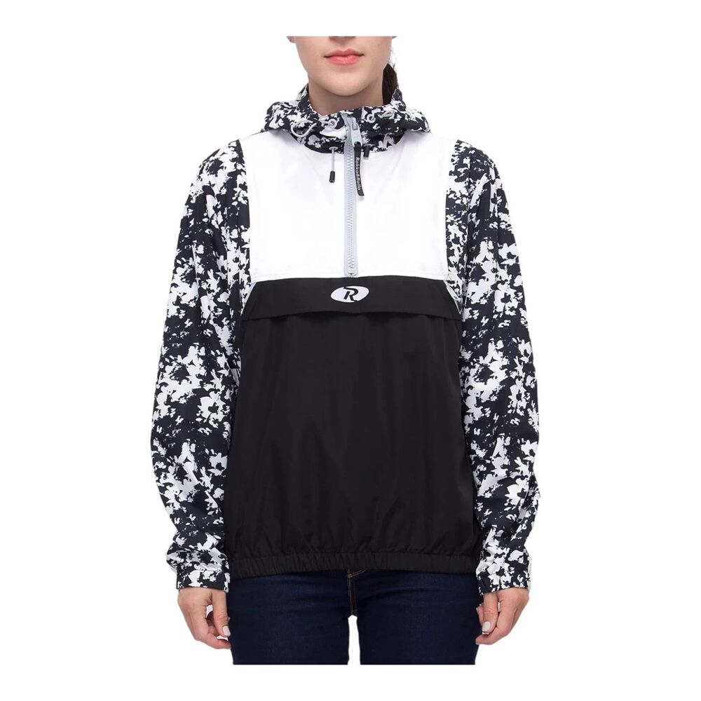 Rokka&Rolla Womens Anorak Jacket Large Black White Pullover Nylon Windbreaker